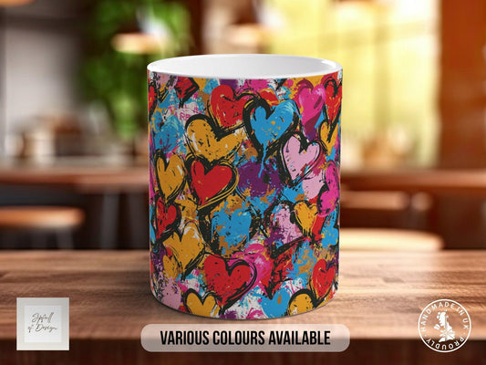 Graffiti Hearts Pattern Full Wrap Coloured Art Mug - Design 3