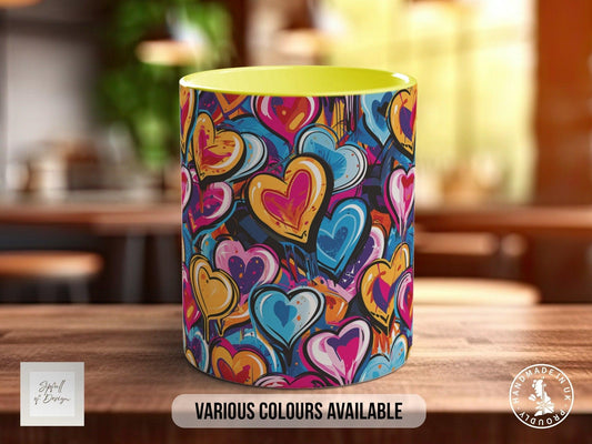 Graffiti Hearts Pattern Full Wrap Coloured Art Mug - Design 6