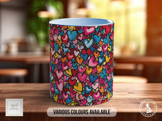 Graffiti Hearts Pattern Full Wrap Coloured Art Mug - Design 9
