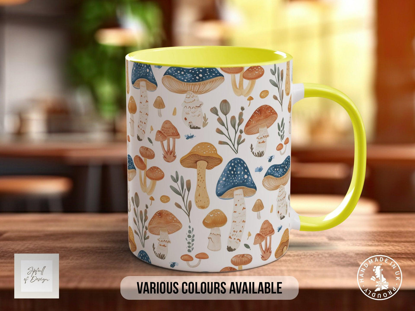 Mushroom Garden Pattern Full Wrap Coloured Art Mug - Design 1