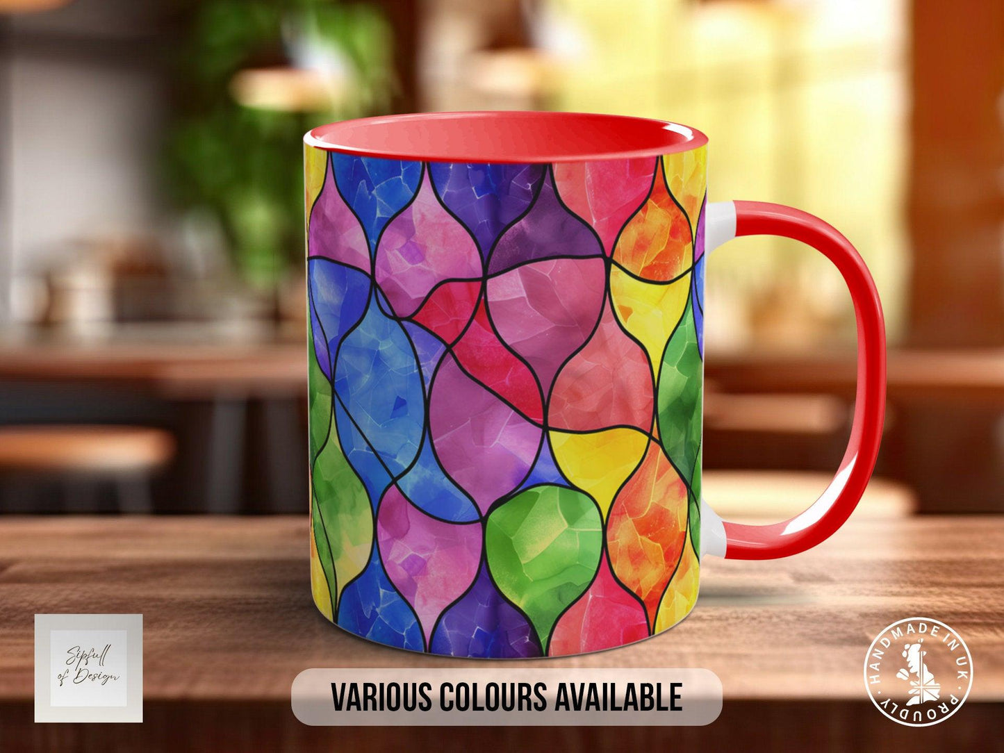 Watercolour Rainbow Stained Glass Pattern Full Wrap Coloured Art Mug - Design 7