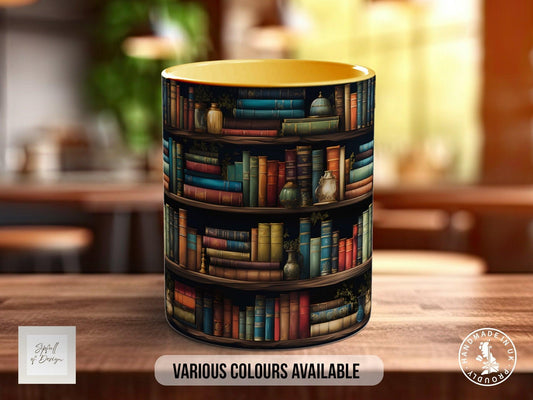 Book Shelf Pattern Full Wrap Coloured Art Mug - Design 2