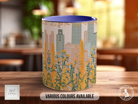 Cityscape Wildflower Pattern Full Wrap Coloured Art Mug - Design 12