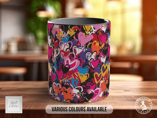 Graffiti Hearts Pattern Full Wrap Coloured Art Mug - Design 1