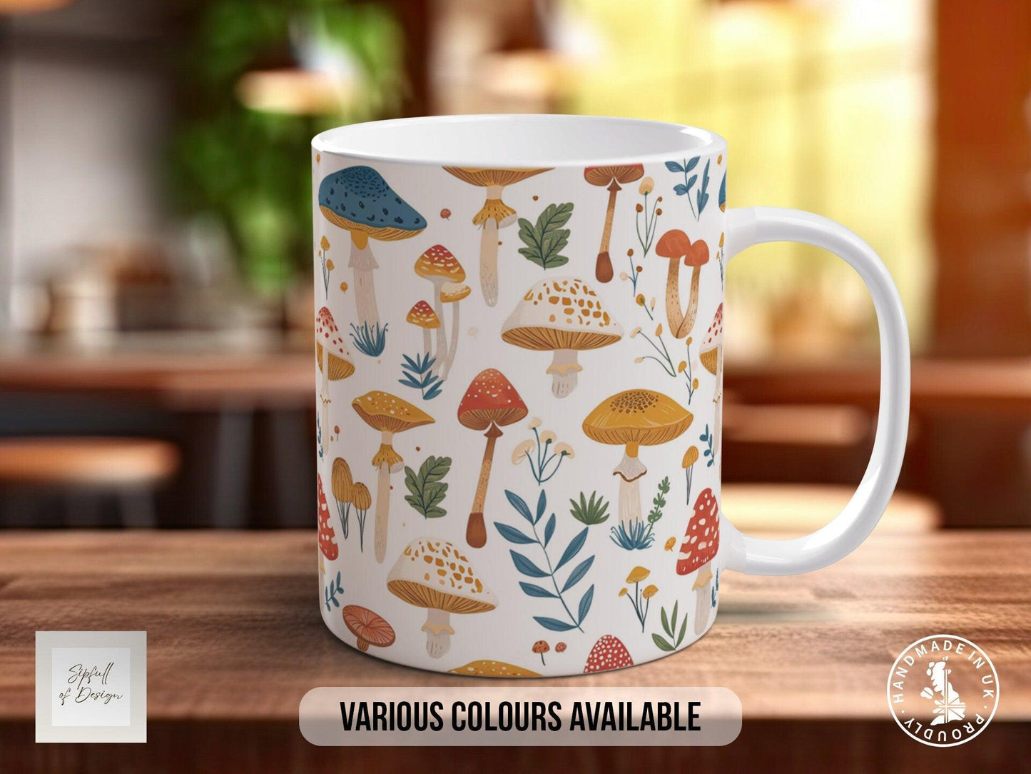 Mushroom Garden Pattern Full Wrap Coloured Art Mug - Design 11