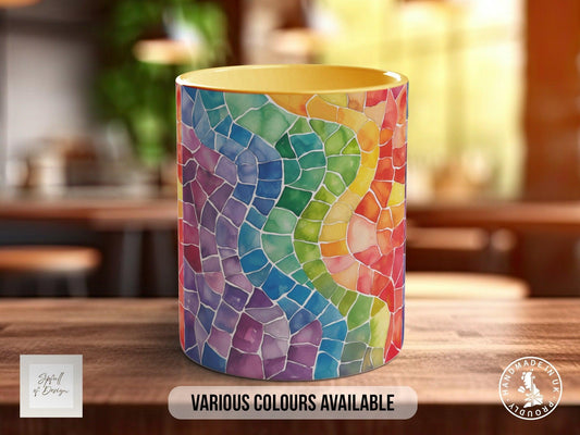 Watercolour Rainbow Stained Glass Pattern Full Wrap Coloured Art Mug - Design 5
