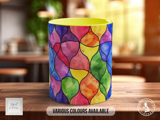 Watercolour Rainbow Stained Glass Pattern Full Wrap Coloured Art Mug - Design 7