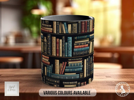 Book Shelf Pattern Full Wrap Coloured Art Mug - Design 1
