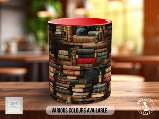 Book Shelf Pattern Full Wrap Coloured Art Mug - Design 12