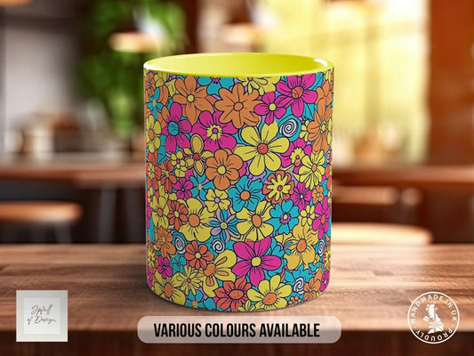 Coloured Groovy Flowers Full Wrap Art Mug - Design 5