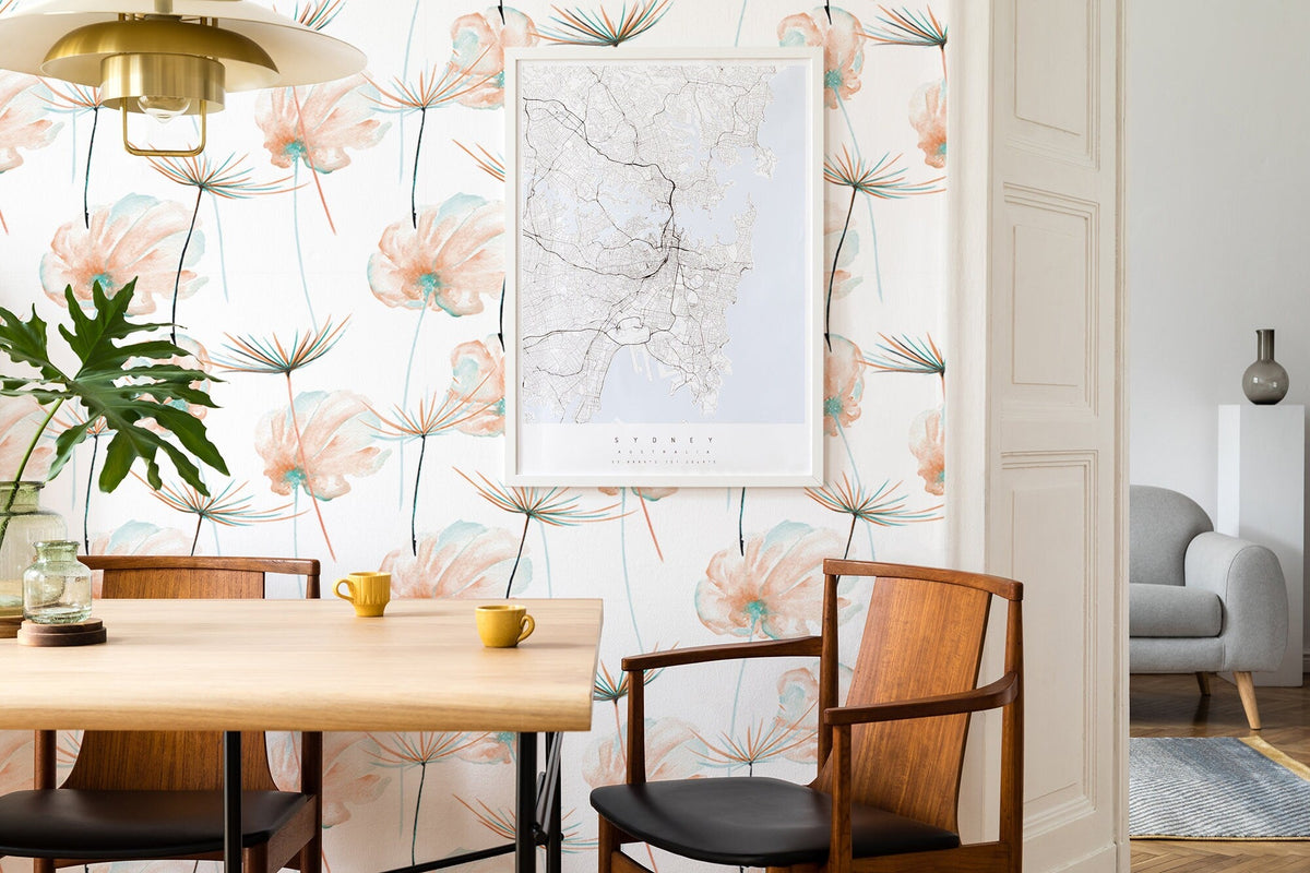 Dandelion Flowers Wallpaper | Custom Colour Teal Floral Pattern for All Rooms | Peel and Stick or Traditional