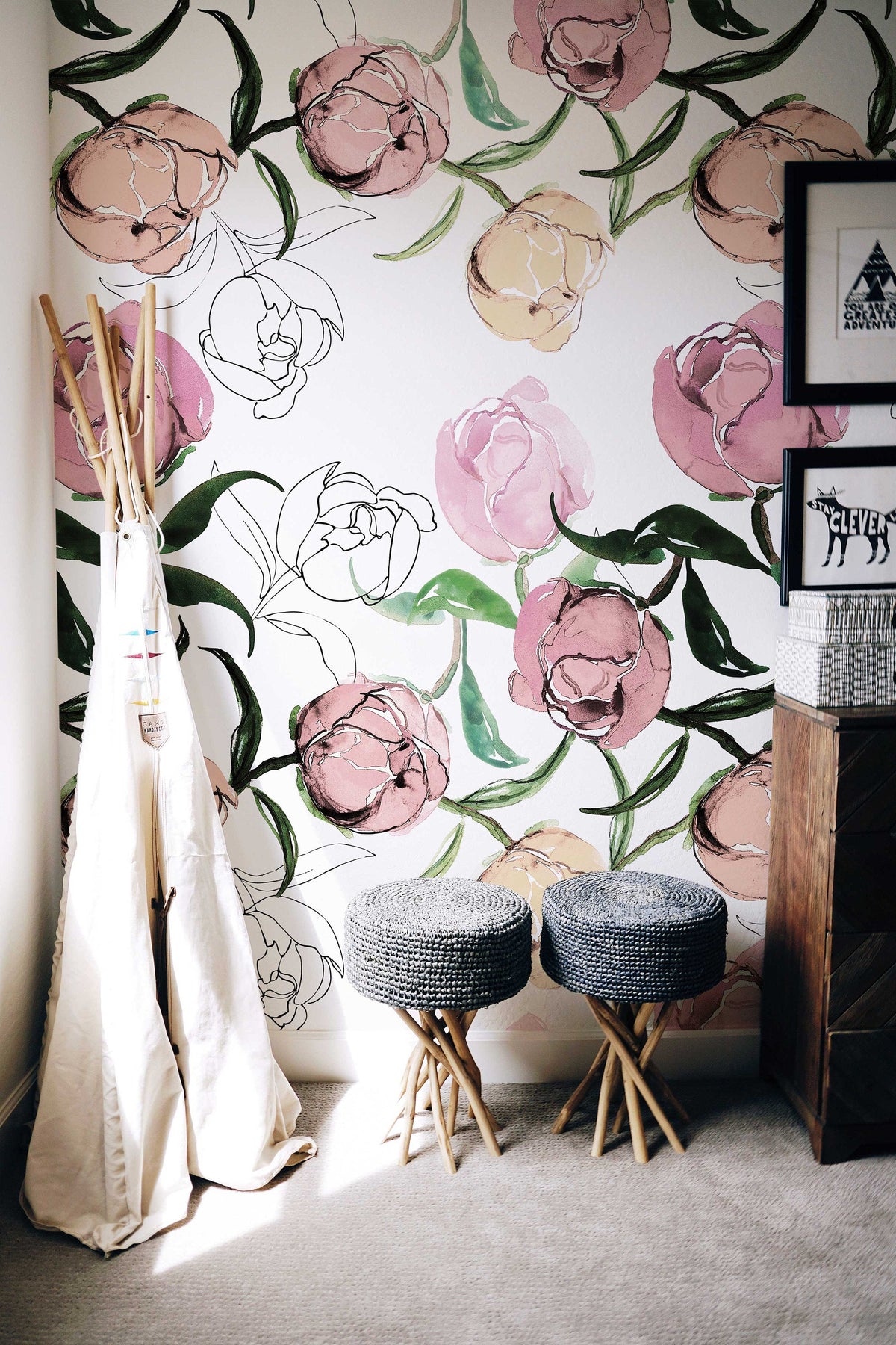 Blooming Peonies Wall Art | Pale Wallpaper | Peony Blush Bouquet | Floral Wall Mural | Painting Wall Sticker | Floral Decal Flower | Peel and Stick or Traditional