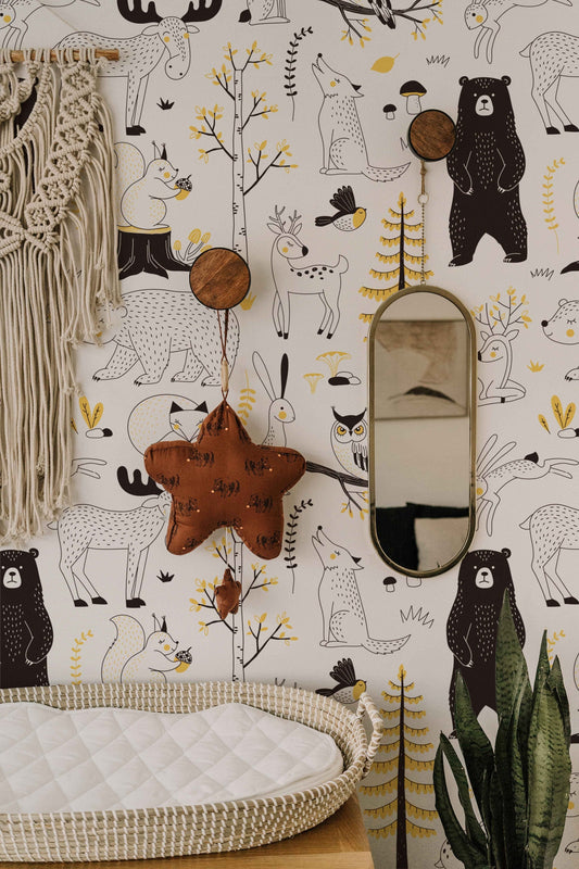 Watercolour Forest Wallpaper | Woodland Animal Wallpaper | Kids Wallpaper