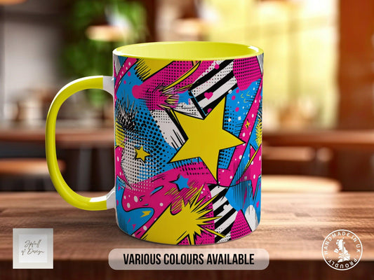 Abstract Comic Pop Pattern Full Wrap Coloured Art Mug - Design 1