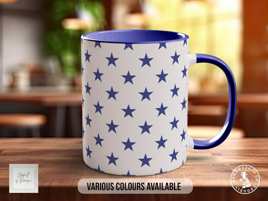 Blue Stars Pattern Full Wrap Coloured Art Mug - Design 6