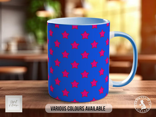 Seastar on Blue Star Pattern Full Wrap Coloured Art Mug - Design 18