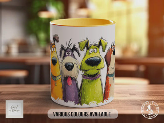Colourful Dog Crowd Mug | Playful Dog Art | Handmade UK