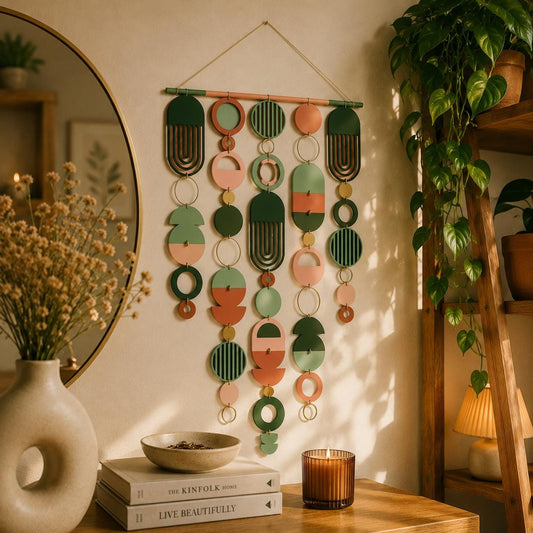 Large MCM Green & Pink Wall Art - Mid-Century Home Decor