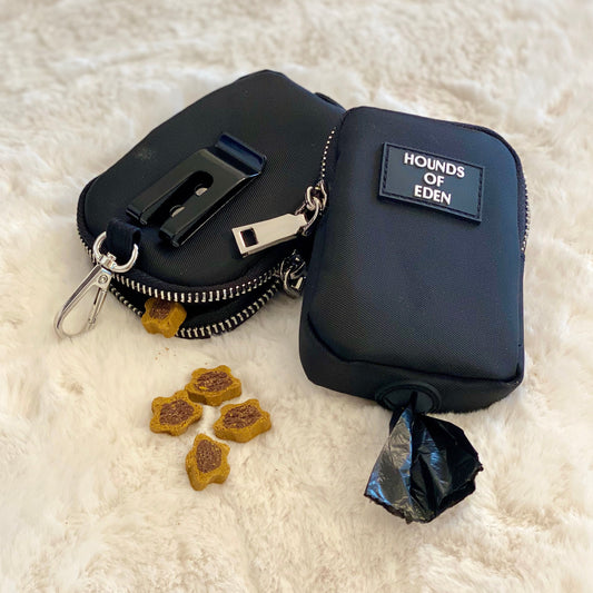 Clip on Dog Treat & Poop bag Pouch - Black - Silver Hardware
