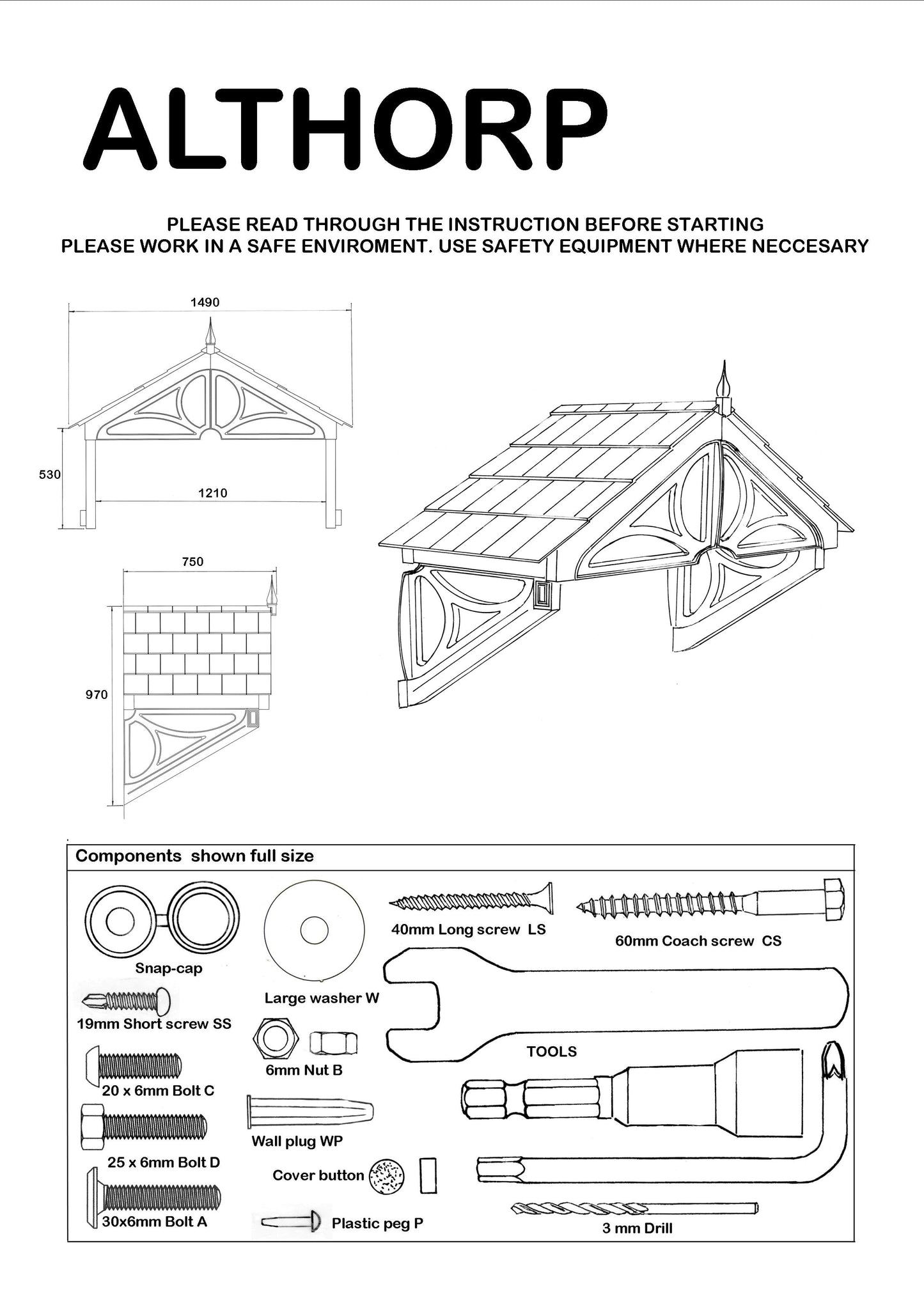 Althorp Door Canopy 149cm - Flat Pack Porch Canopy