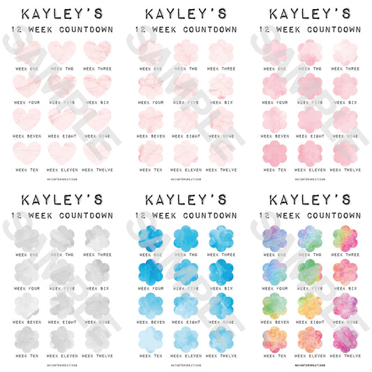 Personalised A4 Any Name 12 Week Countdown Weight Loss Chart Tracker Print - Assorted Designs - Laminated With Drywipe Pen