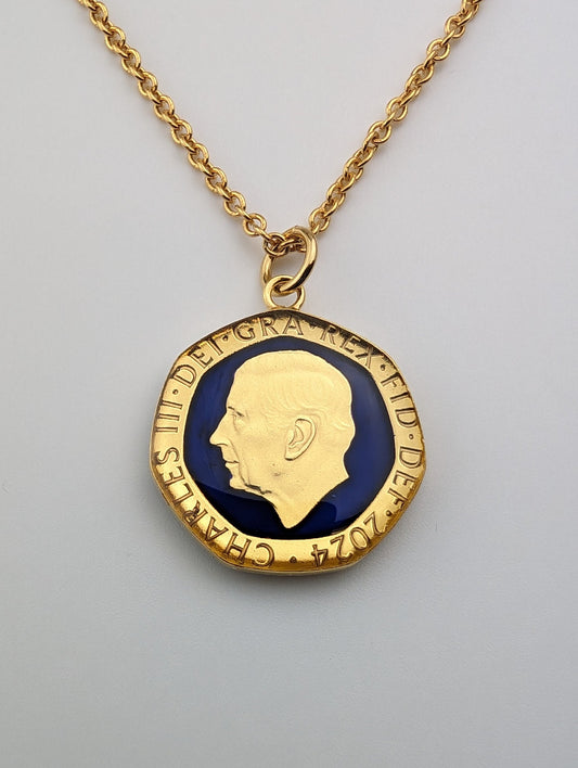 King Charles III Twenty Pence - Enamelled Coin Necklace