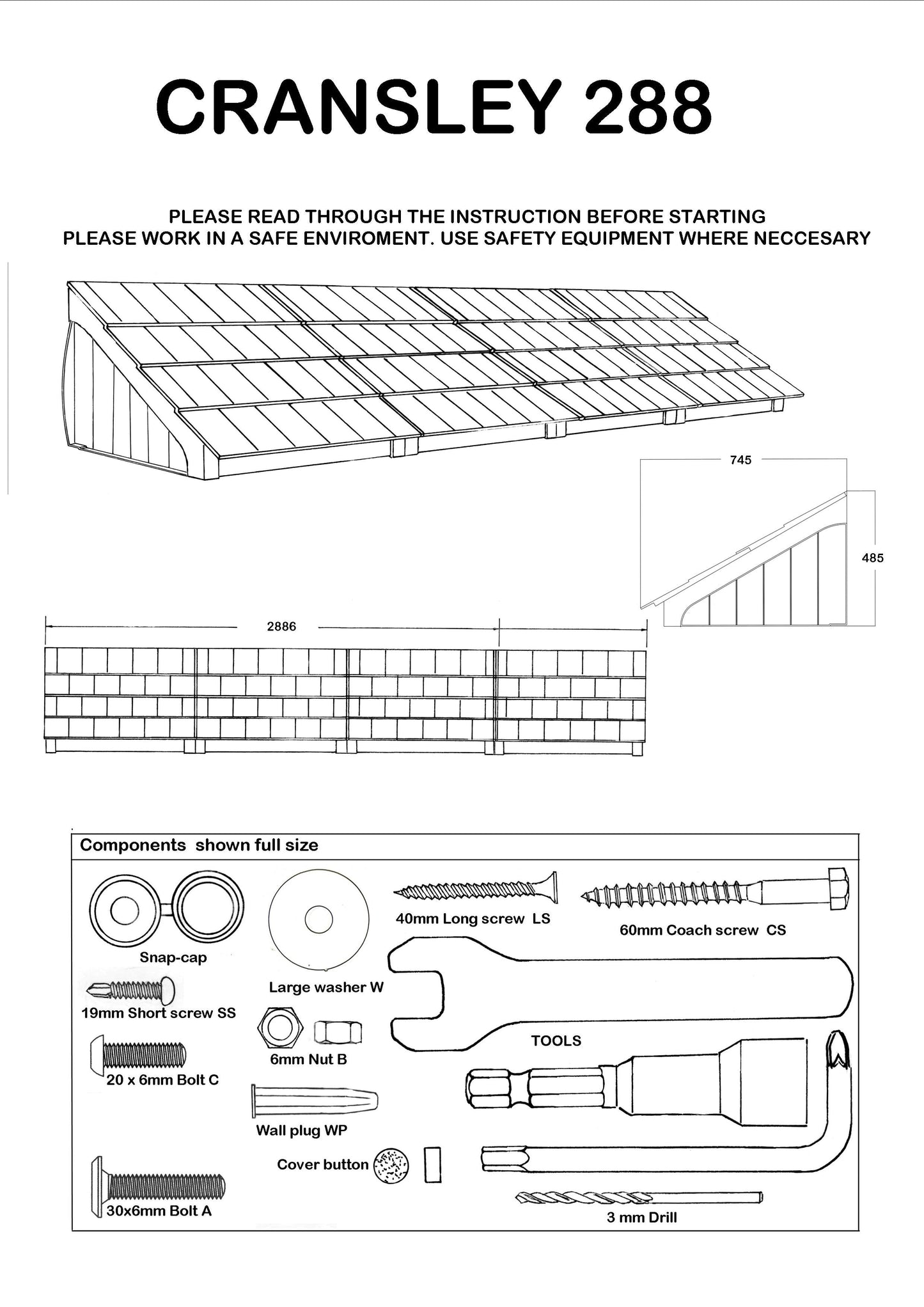 Cransley Lean-To Door Canopy - Flat Pack Porch Canopy