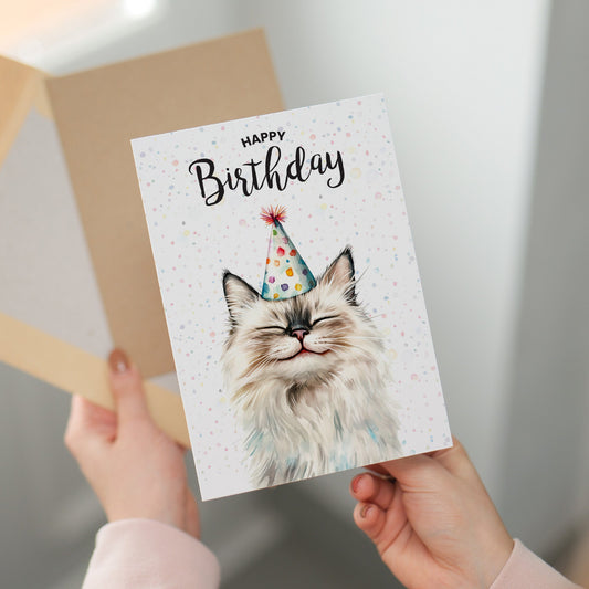 Birthday Card For Him or Her Of A Ragdoll Cat Illustration For Him or Her Birthday Gift