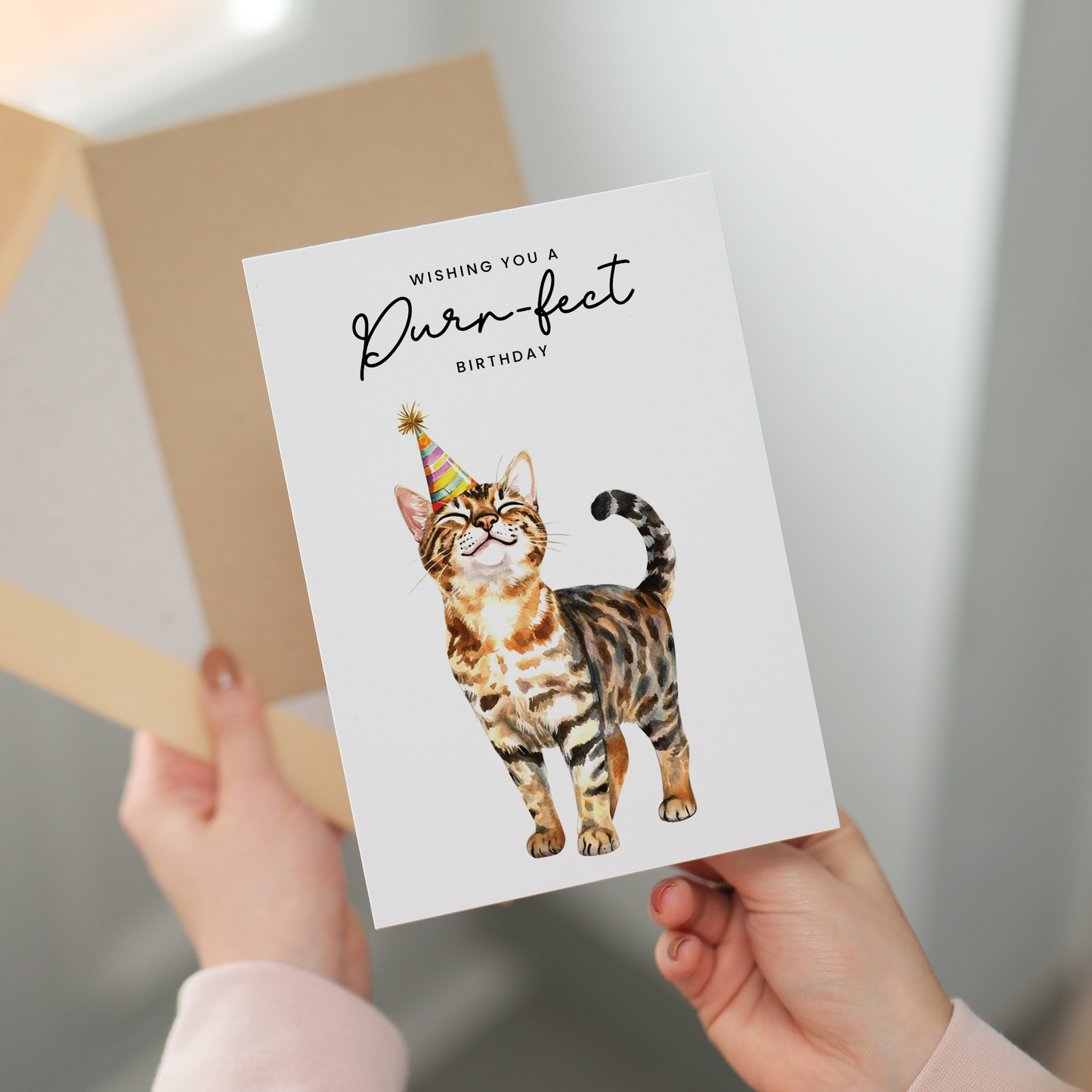 Bengal Cat Birthday Card – Cute Cat Lover Card with Party Hat – Purr-fect Birthday Greeting Card for Cat Owners
