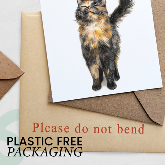 Tortoiseshell Cat Birthday Card – Cute Cat Lover Card with Party Hat – Purr-fect Birthday Greeting Card for Cat Owners