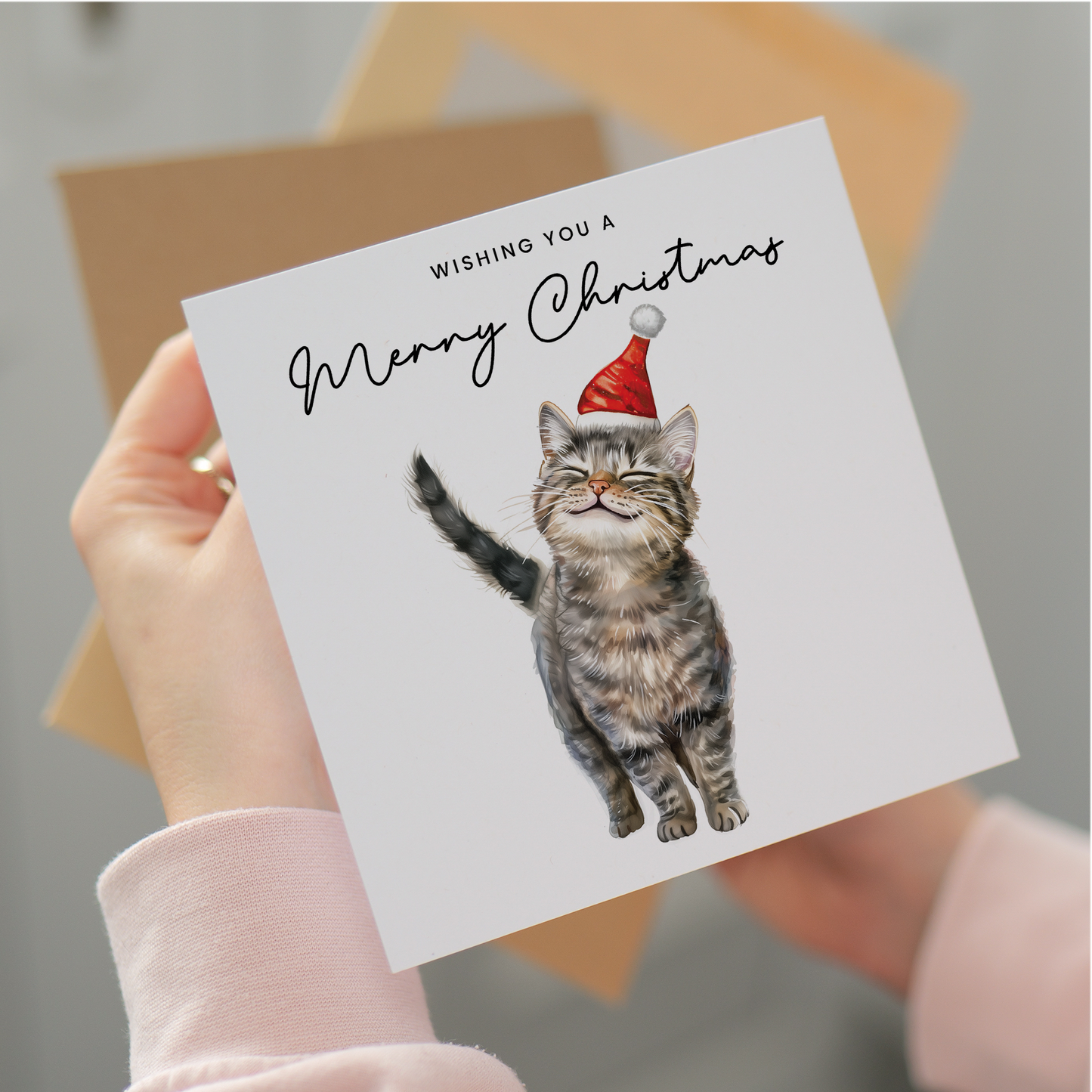 Cat Christmas Card – Cute Tabby Cat Lover Card – Eco Friendly “Merry Christmas” Card – Funny Pet Holiday Card