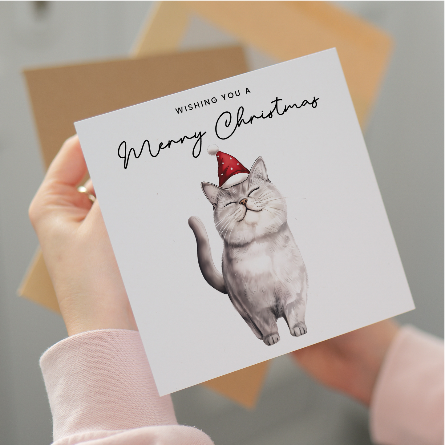 British Shorthair Cat Christmas Card – Cute Cat Lover Card – Eco Friendly “Merry Christmas” Card – Funny Pet Holiday Card