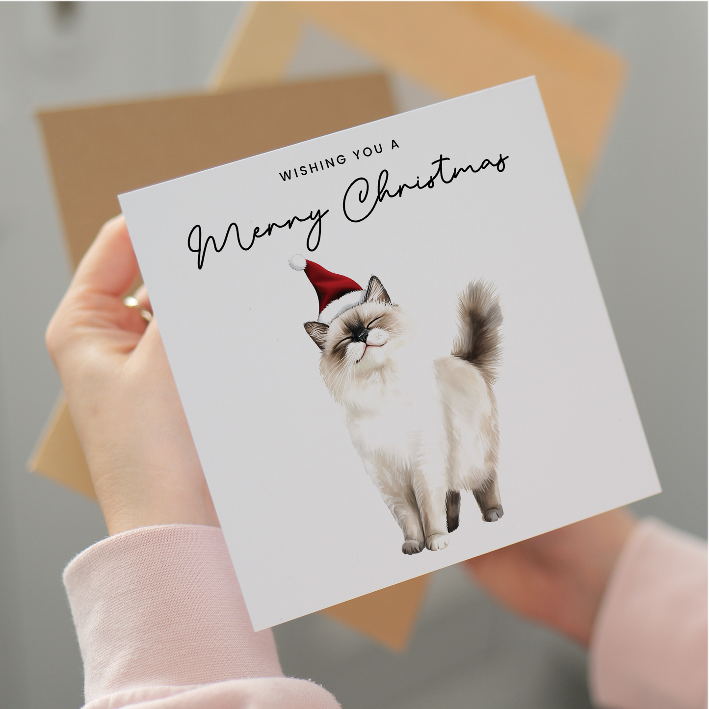 Ragdoll Cat Christmas Card – Cute Cat Lover Christmas Card – Eco Friendly “Merry Christmas” Card – Ragdoll Kitten Holiday Card