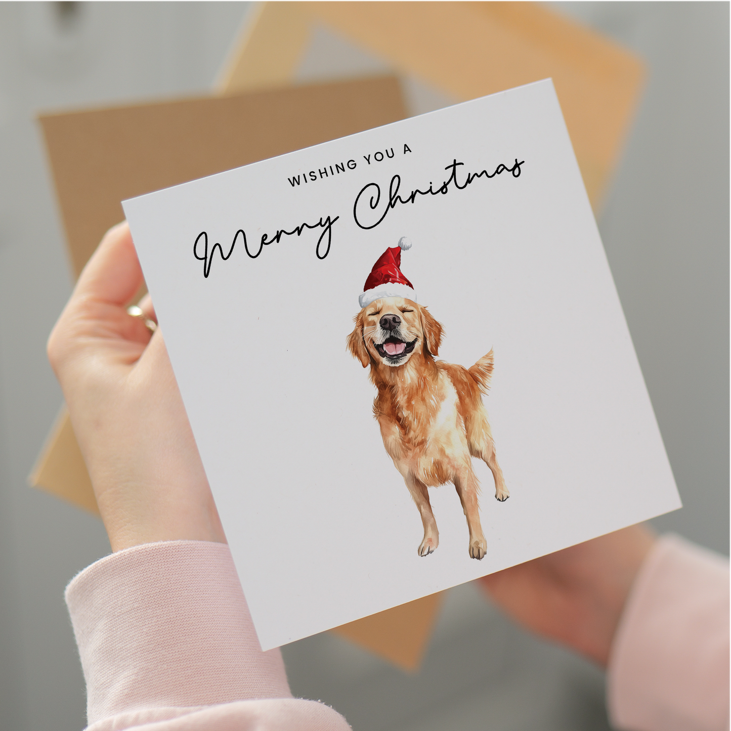 Golden Retriever Dog Christmas Card – Cute Dog Lover Christmas Card – Eco Friendly “Merry Christmas” Card – Golden Retriever Holiday Card