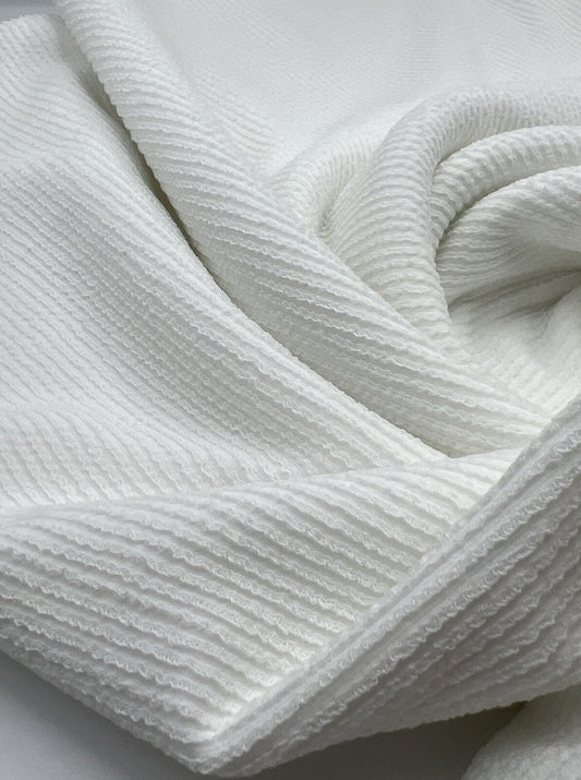 Ivory Crinkle Rib Stretch Fabric
