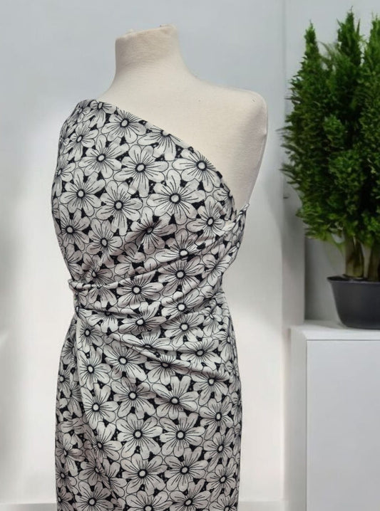 Ivory Embroidered Floral Lightweight Non Stretch Woven Fabric