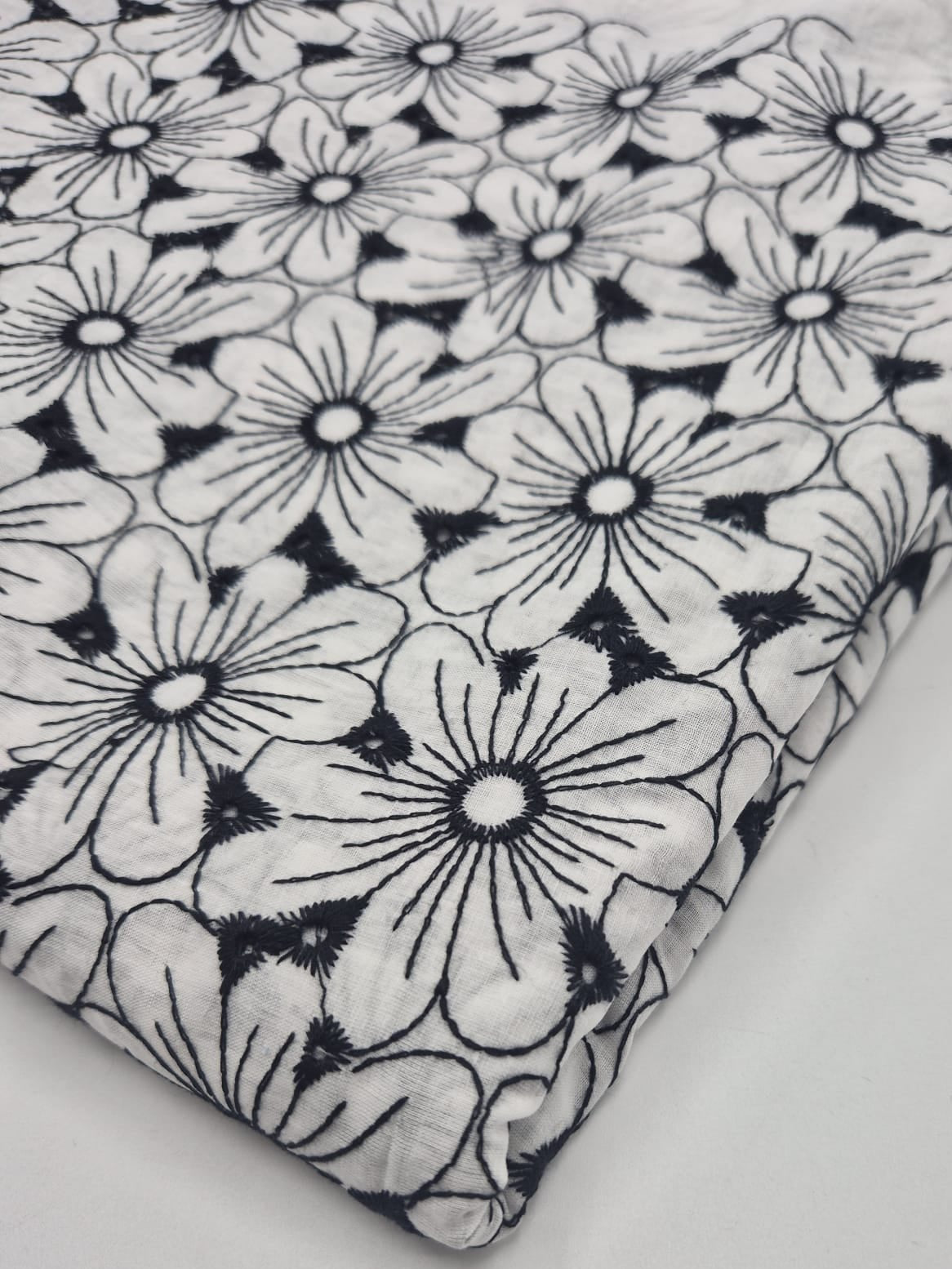 Ivory Embroidered Floral Lightweight Non Stretch Woven Fabric