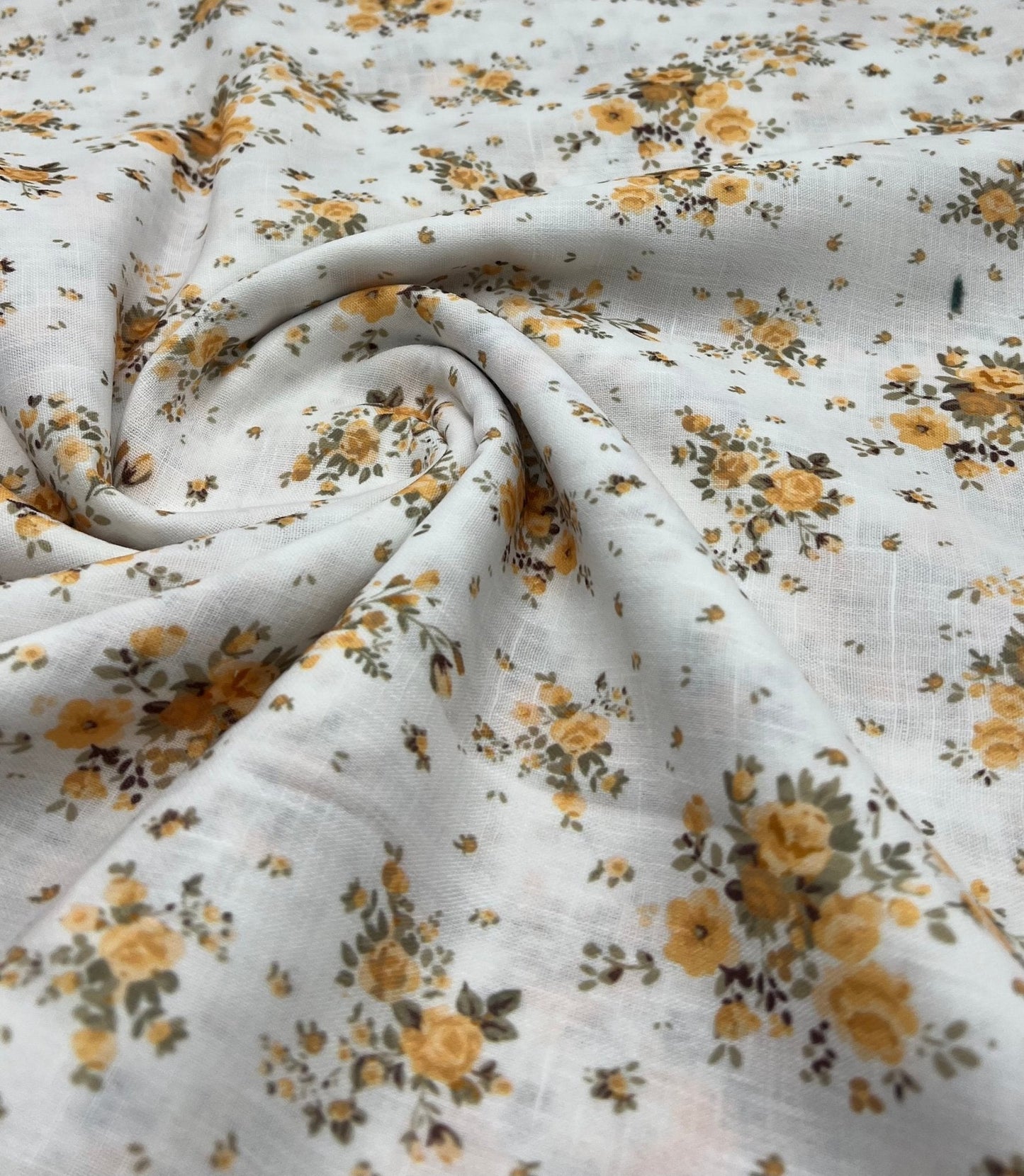 Ivory Yellow Floral Polyester Linen Non Stretch Fabric