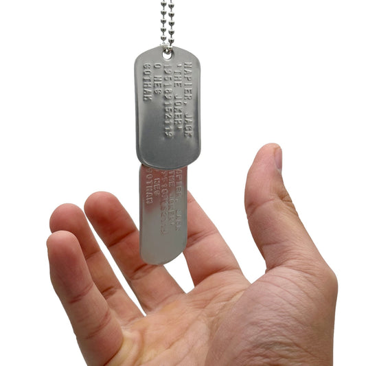 Jack Napier 'JOKER' Dog Tags - Costume Cosplay Prop Replica Military - Stainless Steel Chains Included