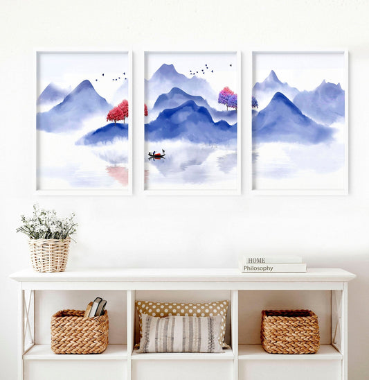 Wall pictures for living room | set of 3 Japanese wall art