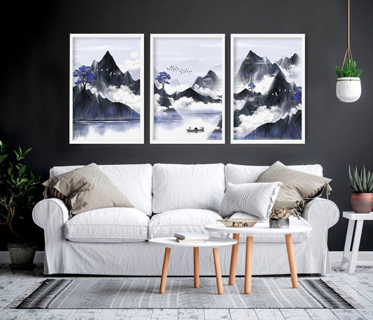 Living room pictures for walls | set of 3 Japanese art prints