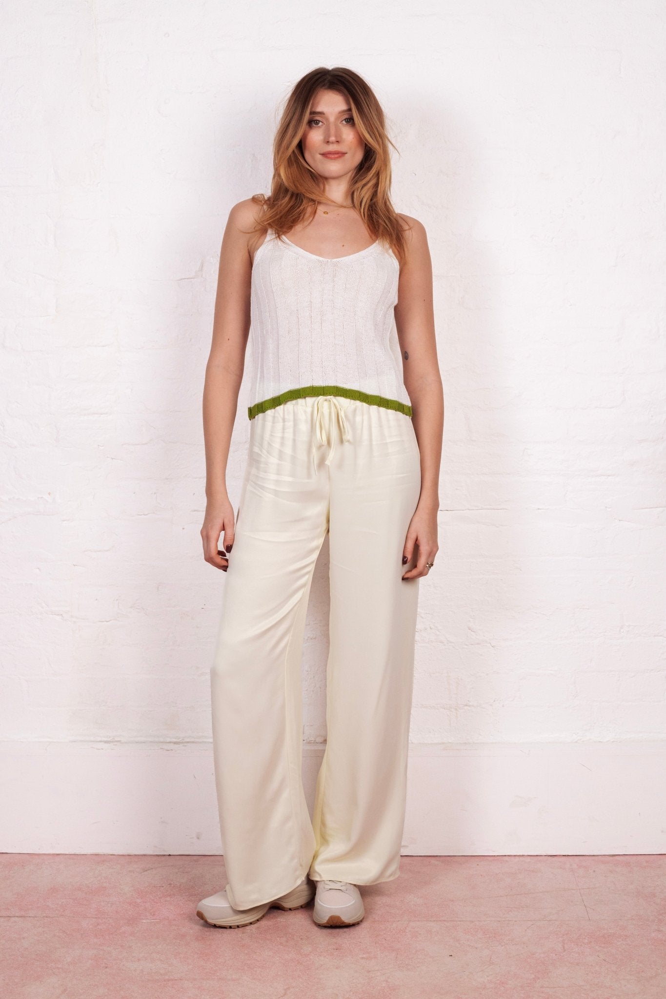 Jodie Ribbed Knitted Cami Vest - White