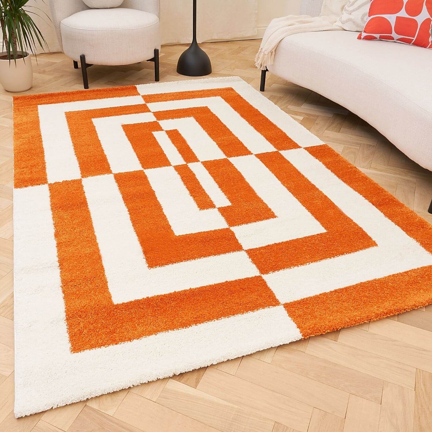 Joli Geometric Orange & White Rug