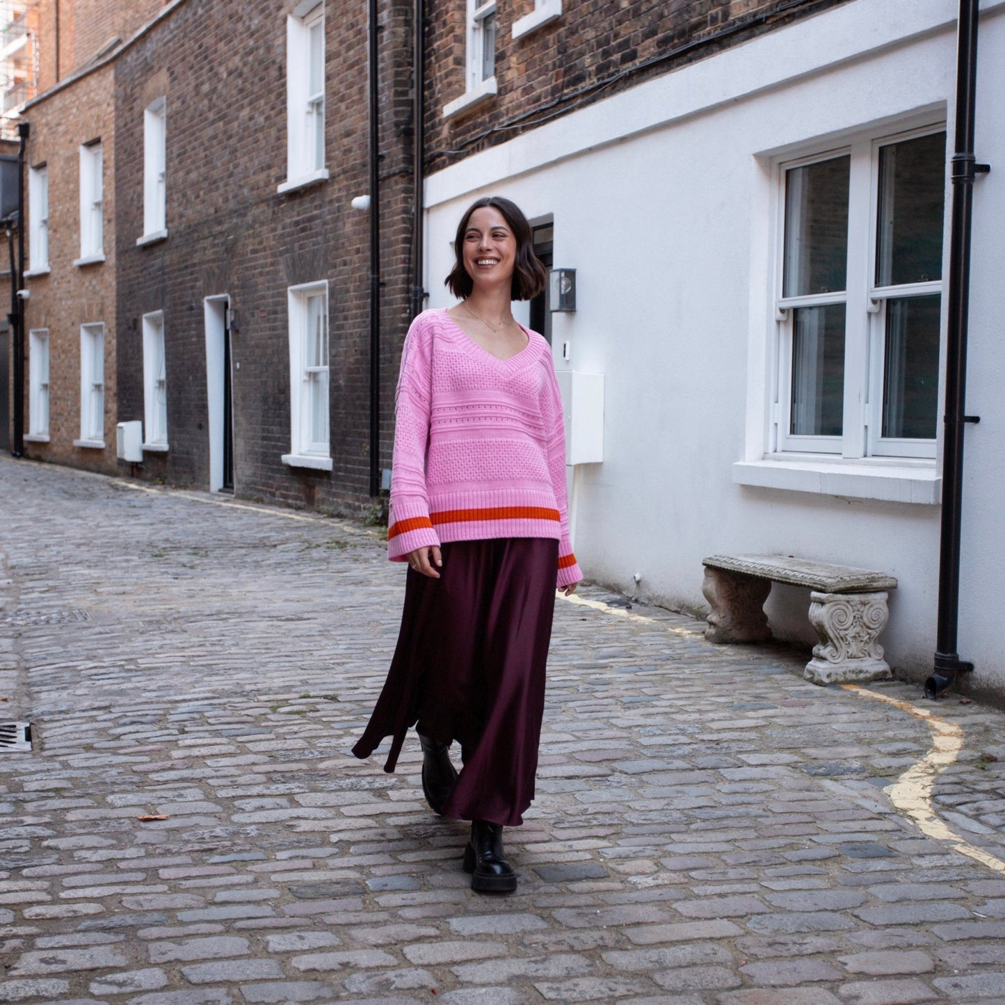 Judith Pointelle Stitch V Neck Jumper - Pink