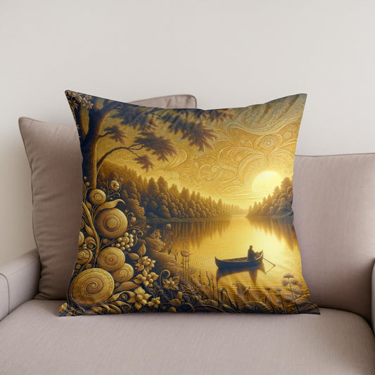 Twilight Serenity Lakeside Cotton Cushion
