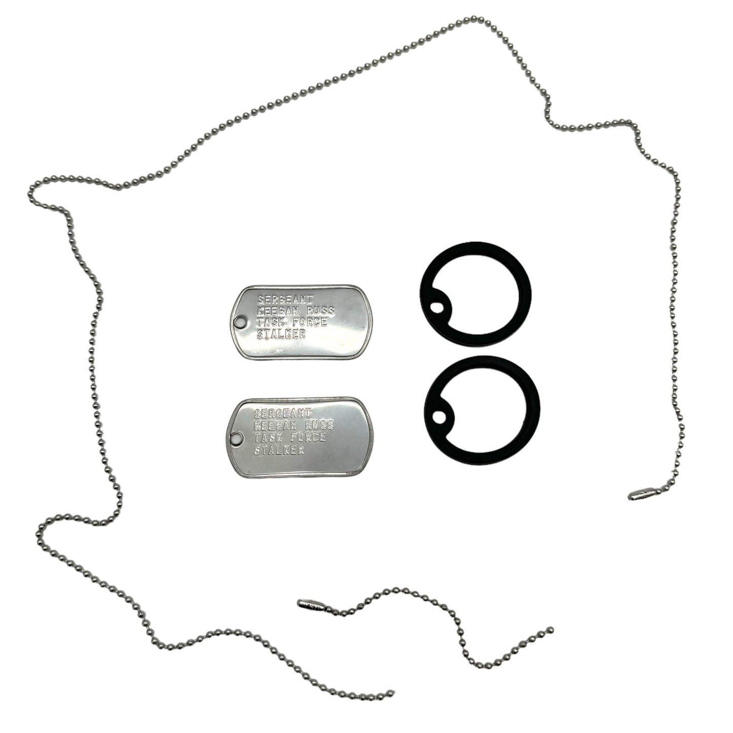 'KEEGAN RUSS' Military Dog Tags - Cosplay Costume Prop Replica - Stainless Steel Chains Included