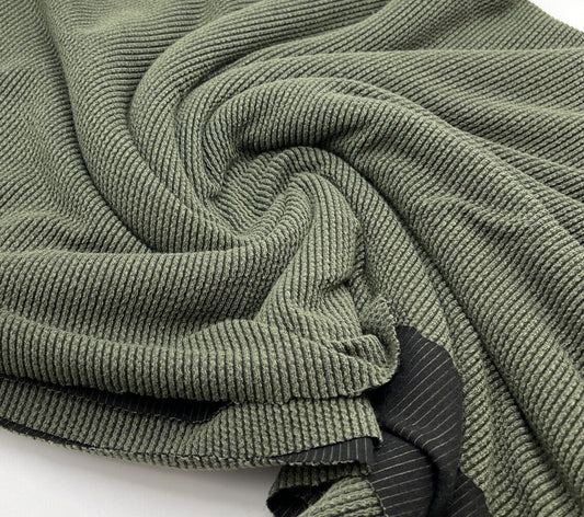 Khaki & Black Crinkle Rib Stretch Fabric
