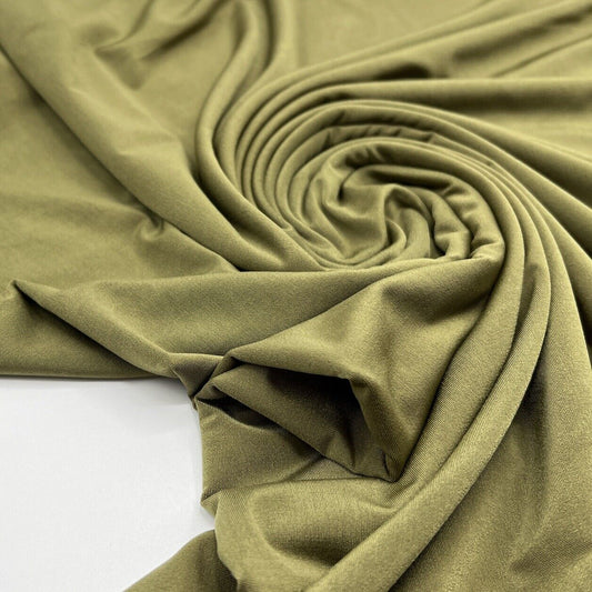 Khaki Green Plain Shiny Soft Touch Slinky 4 Way Stretch Fabric