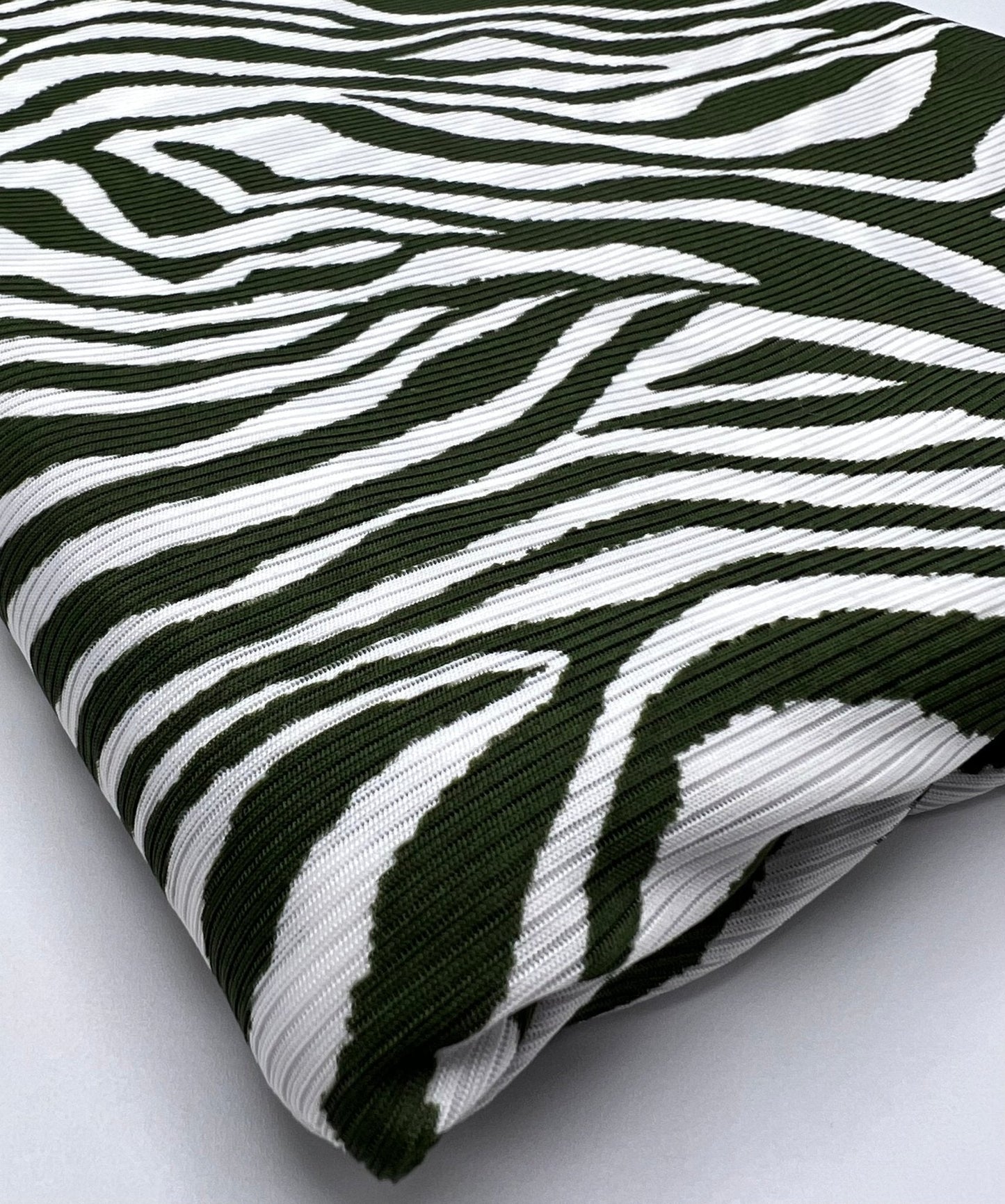 Khaki Zebra Print 2X1 Fine Rib Stretch Fabric