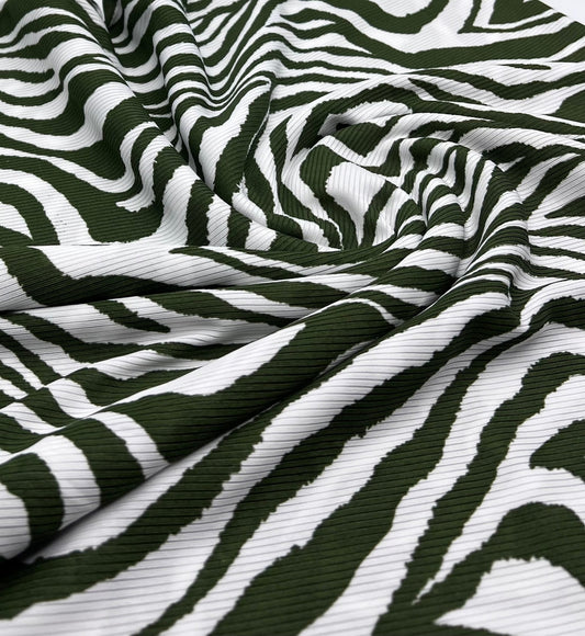 Khaki Zebra Print 2X1 Fine Rib Stretch Fabric